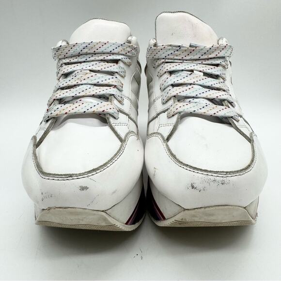 White & Metallic Rainbow Platform Lace Up Sneaker - Festival Pride Colorful Art - Picture 6 of 14
